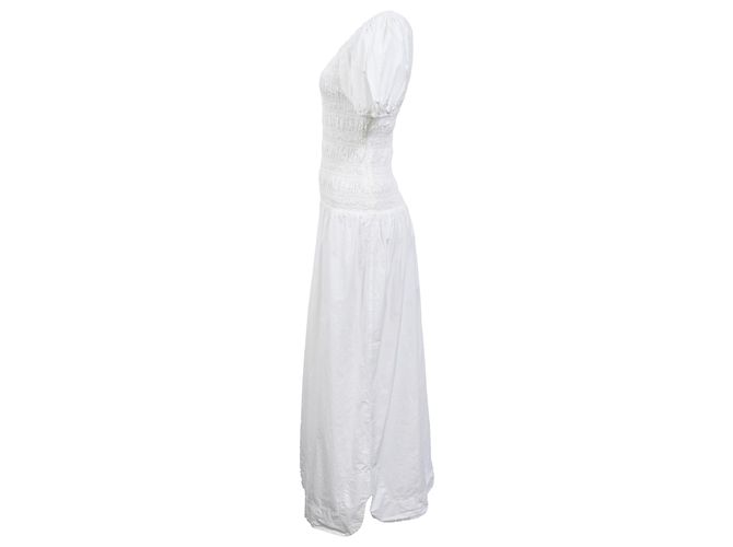 Vestido midi de popelina fruncida Ganni en algodón orgánico blanco - vista 2