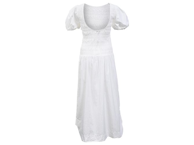 Vestido midi de popelina fruncida Ganni en algodón orgánico blanco - vista 3