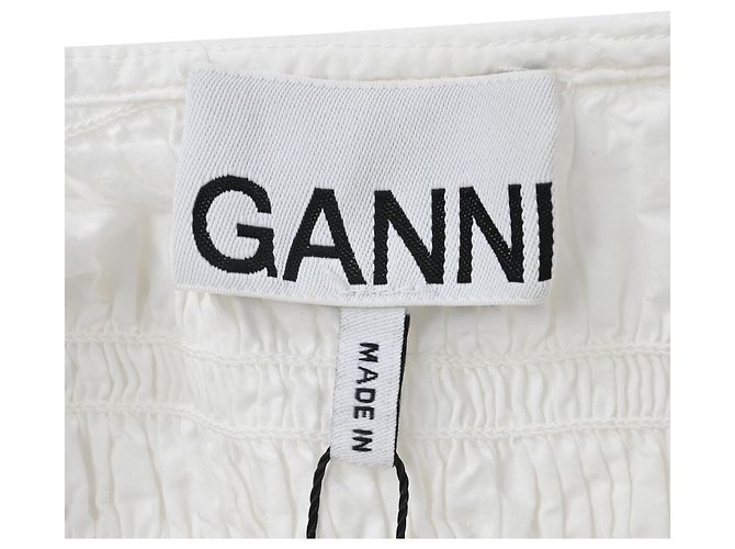 Vestido midi de popelina fruncida Ganni en algodón orgánico blanco - vista 4