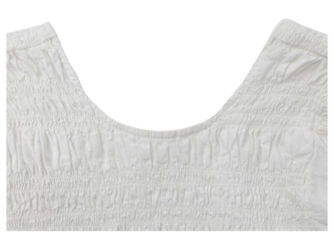 Vestido midi de popelina fruncida Ganni en algodón orgánico blanco - vista 5