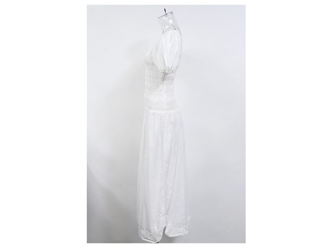 Vestido midi de popelina fruncida Ganni en algodón orgánico blanco - vista 7