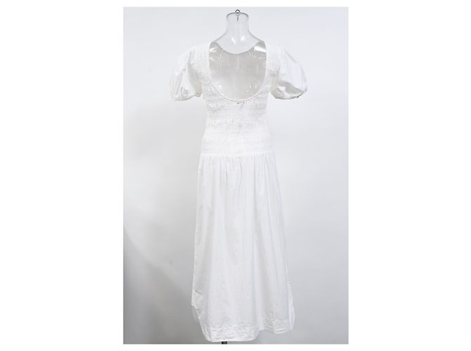 Vestido midi de popelina fruncida Ganni en algodón orgánico blanco - vista 8