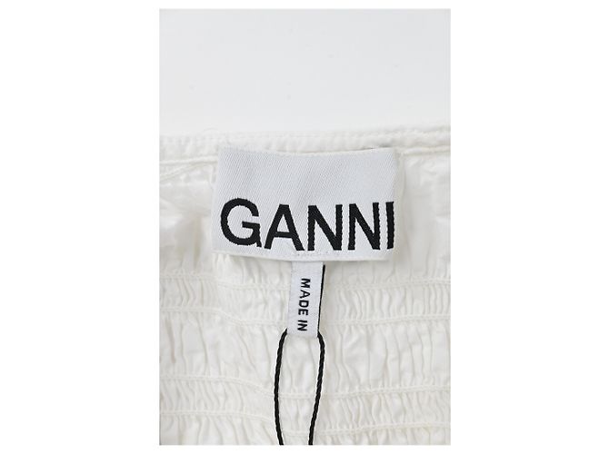 Vestido midi de popelina fruncida Ganni en algodón orgánico blanco - vista 9