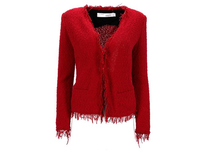 IRO fransige Jacke aus rotem Baumwolltweed - Ansicht 7