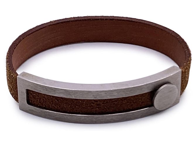 Hermès Bracciale Pousse Pousse in pelle marrone Hermes Paris metallo argento - vista 2