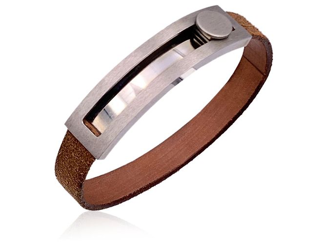 Hermès Bracciale Pousse Pousse in pelle marrone Hermes Paris metallo argento - vista 4