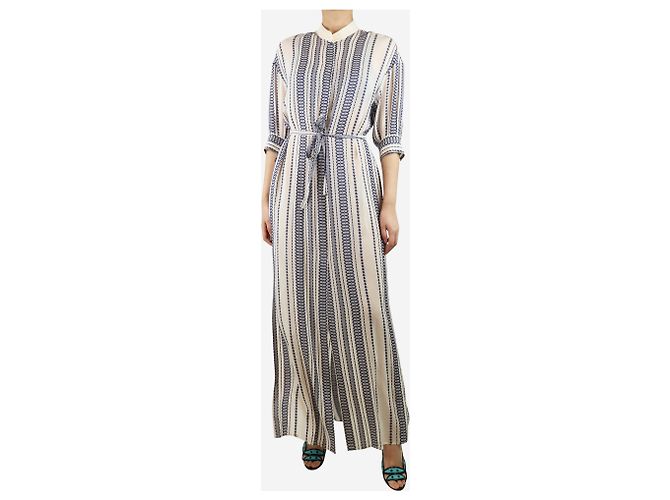 Zeus + Dione Blau-weißes abstraktes gestreiftes Maxikleid - Größe UK 10 - Ansicht 3