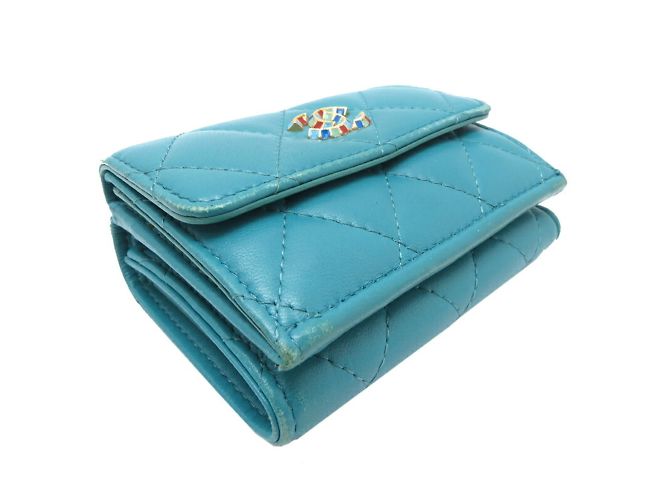 Chanel Coco Mark Dreifach-Brieftasche Blau Türkis - Ansicht 3