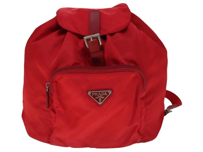Zaino PRADA in nylon rosso Auth ar13087 - vista 13
