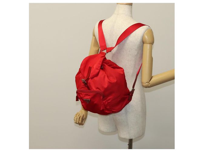 Zaino PRADA in nylon rosso Auth ar13087 - vista 28
