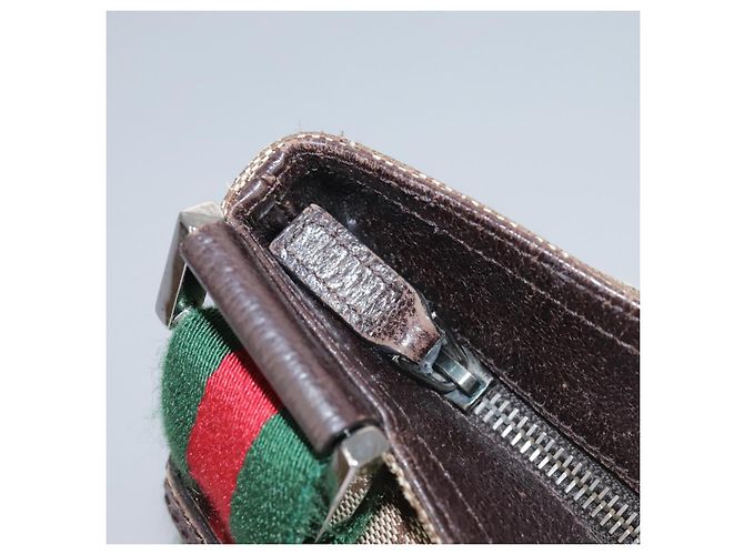 Borsa a spalla GUCCI GG Canvas Web Sherry Line Beige Rosso Verde 169937 Auth ki5345 - vista 18