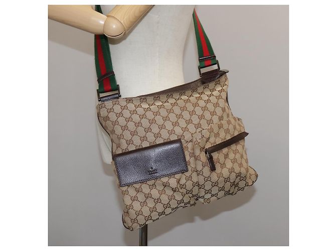 Borsa a spalla GUCCI GG Canvas Web Sherry Line Beige Rosso Verde 169937 Auth ki5345 - vista 26