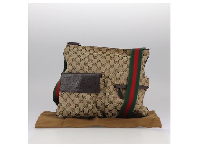 Borsa a spalla GUCCI GG Canvas Web Sherry Line Beige Rosso Verde 169937 Auth ki5345 - vista 27