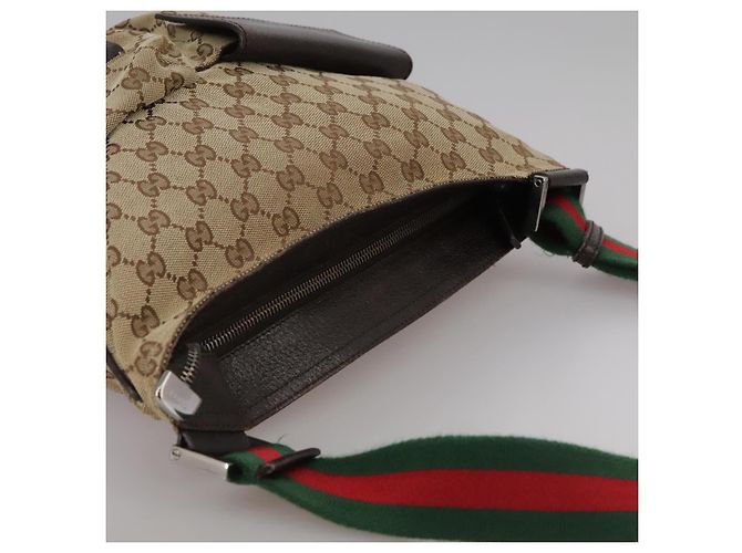Borsa a spalla GUCCI GG Canvas Web Sherry Line Beige Rosso Verde 169937 Auth ki5345 - vista 6