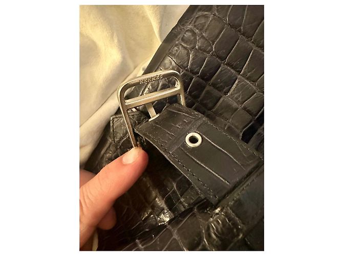 Cappotto Hermès in pelle di coccodrillo blu scuro - vista 10