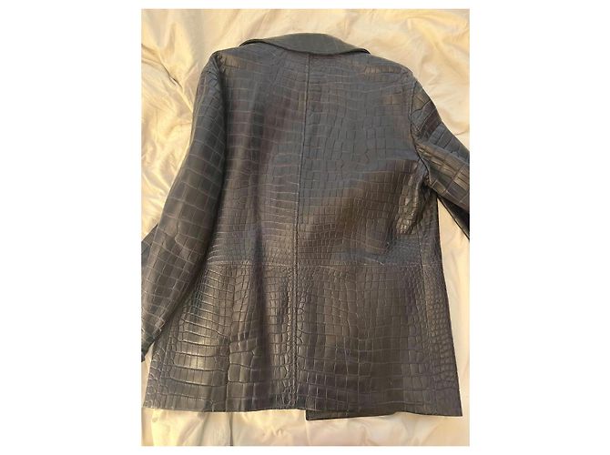 Cappotto Hermès in pelle di coccodrillo blu scuro - vista 11