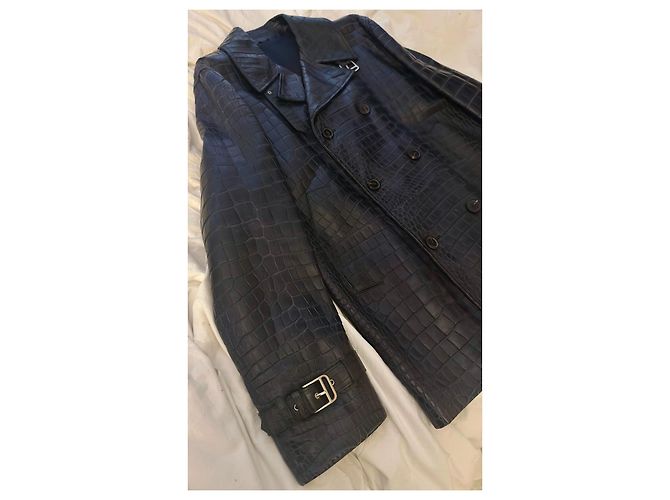 Cappotto Hermès in pelle di coccodrillo blu scuro - vista 3