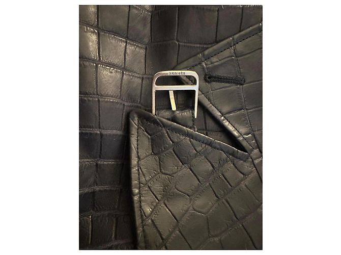 Cappotto Hermès in pelle di coccodrillo blu scuro - vista 6