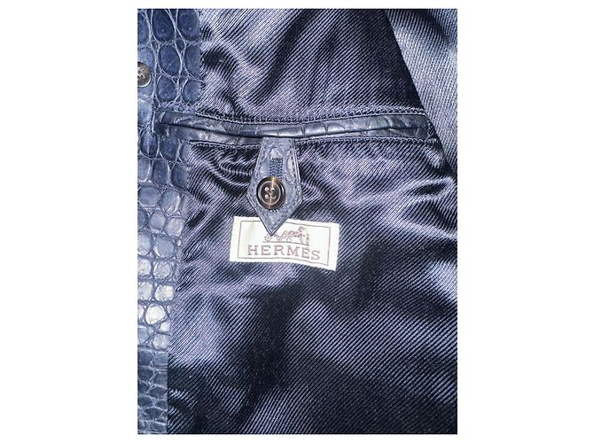 Cappotto Hermès in pelle di coccodrillo blu scuro - vista 7