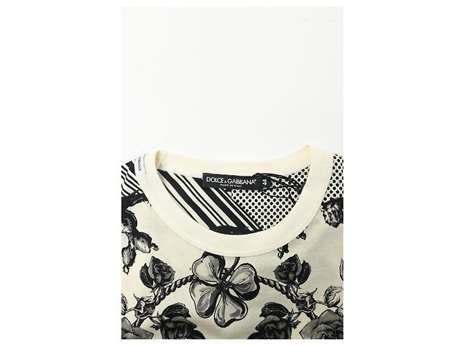 Camiseta de algodón blanco con estampado de rosa Monochrome Pique de Dolce & Gabbana - vista 10