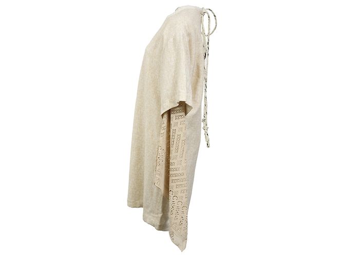 Vestido en capas de viscosa crema con mangas de ganchillo bohemio Chloé Sandy Speckle Blanco Crudo - vista 2