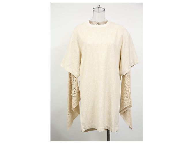 Vestido en capas de viscosa crema con mangas de ganchillo bohemio Chloé Sandy Speckle Blanco Crudo - vista 6