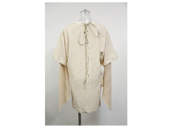 Vestido en capas de viscosa crema con mangas de ganchillo bohemio Chloé Sandy Speckle Blanco Crudo - vista 8