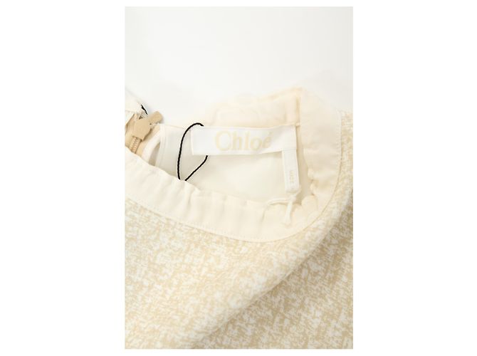 Vestido en capas de viscosa crema con mangas de ganchillo bohemio Chloé Sandy Speckle Blanco Crudo - vista 9