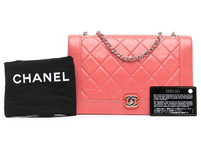 Chanel Rosa Pelle di Vitello Stropicciata Bi Trapuntata Vintage Full Flap - vista 10
