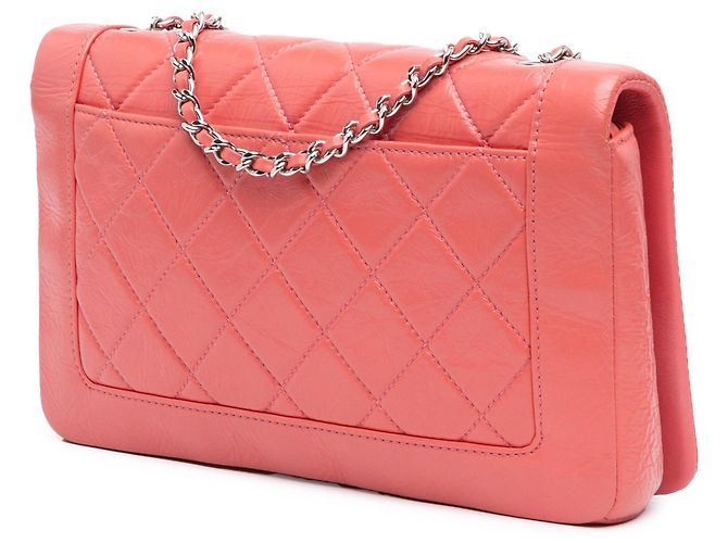 Chanel Rosa Pelle di Vitello Stropicciata Bi Trapuntata Vintage Full Flap - vista 2