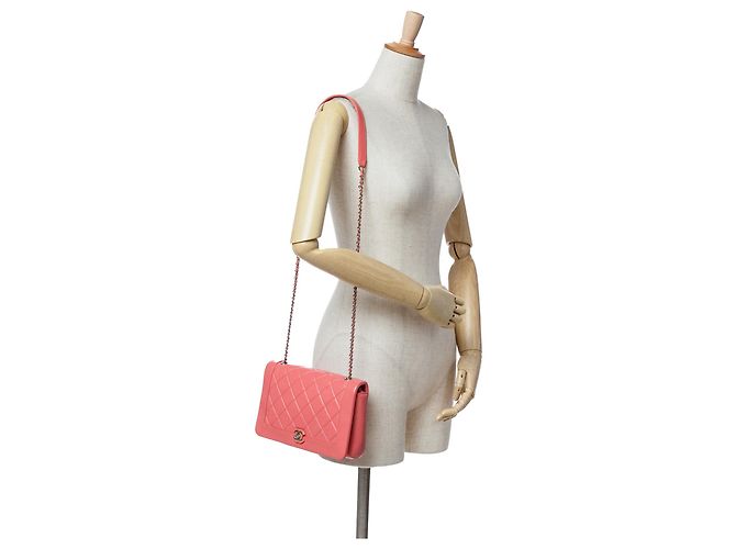 Chanel Rosa Pelle di Vitello Stropicciata Bi Trapuntata Vintage Full Flap - vista 9