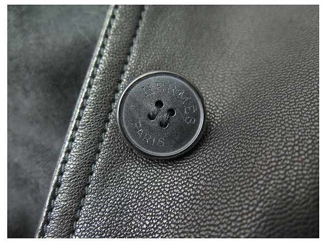 Hermès HERMES-JACKE AUS GOATLEDER 44 L 3 KNÖPFE WOLLFUTTER Schwarz - Ansicht 14
