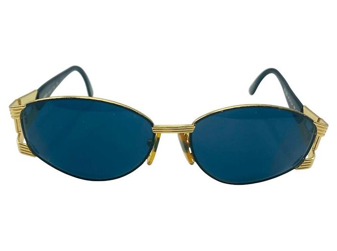 Fendi schwarze goldene Sonnenbrille mit blau getöntem Logo FS 293 - Ansicht 2