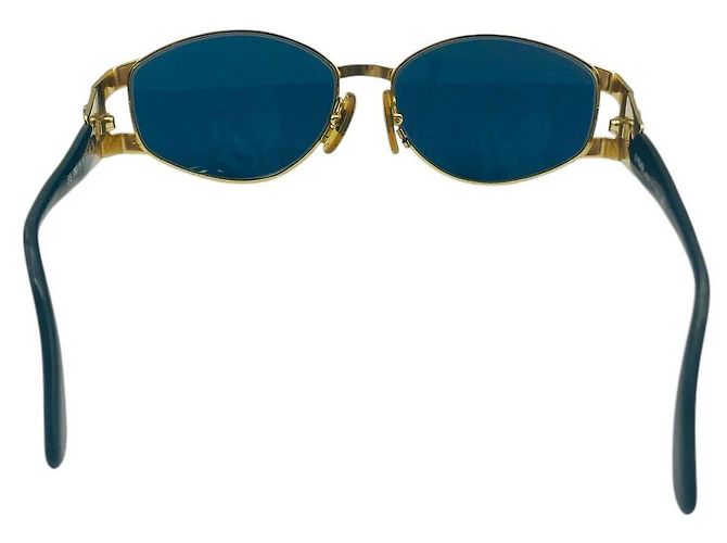 Fendi schwarze goldene Sonnenbrille mit blau getöntem Logo FS 293 - Ansicht 3