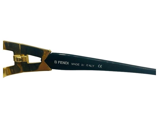 Fendi schwarze goldene Sonnenbrille mit blau getöntem Logo FS 293 - Ansicht 4
