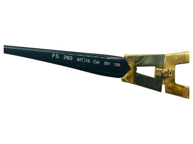 Fendi schwarze goldene Sonnenbrille mit blau getöntem Logo FS 293 - Ansicht 5