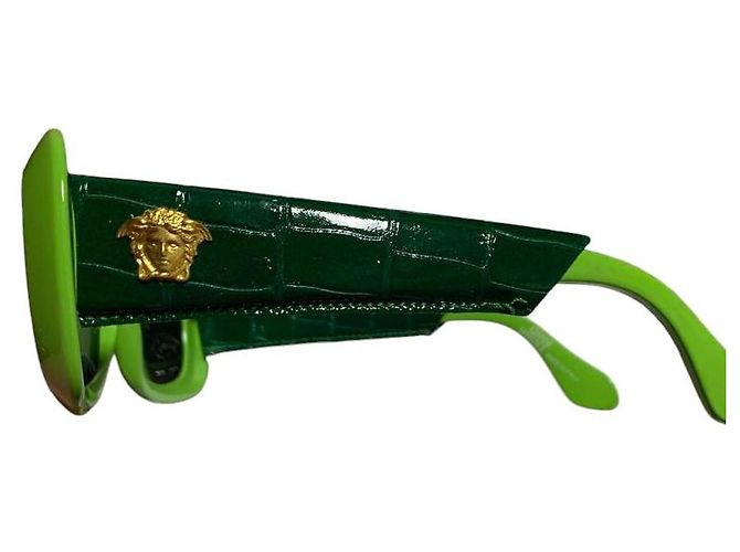 Gafas de sol de cuero de cocodrilo verde Gianni Versace Mod 417 Col 899 - vista 6