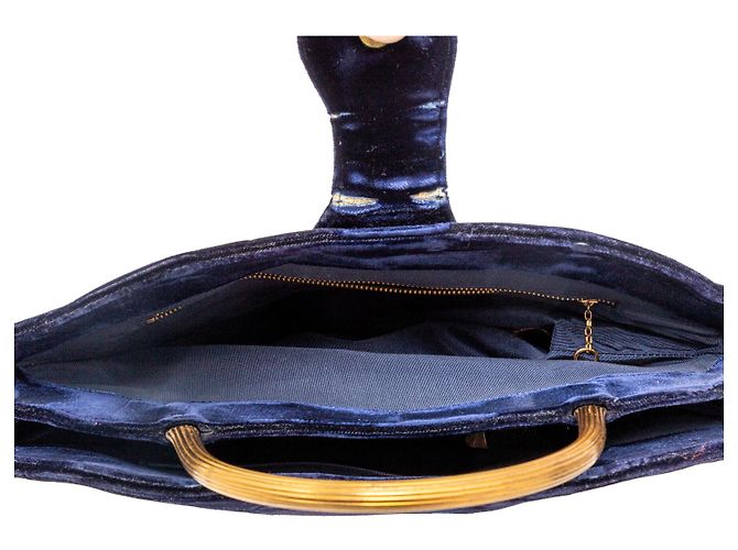 Autre Marque Vintage Samt-Handtasche Blau - Ansicht 10