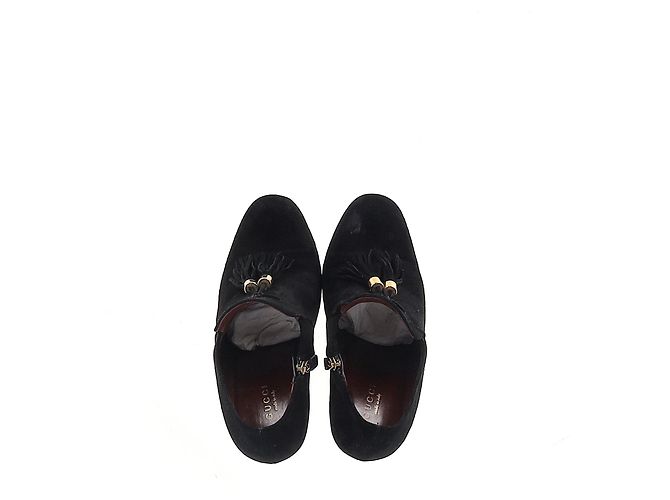 Stivaletti con dettagli a frange Mischa di Gucci in suede nero Rosso Bordò - vista 10