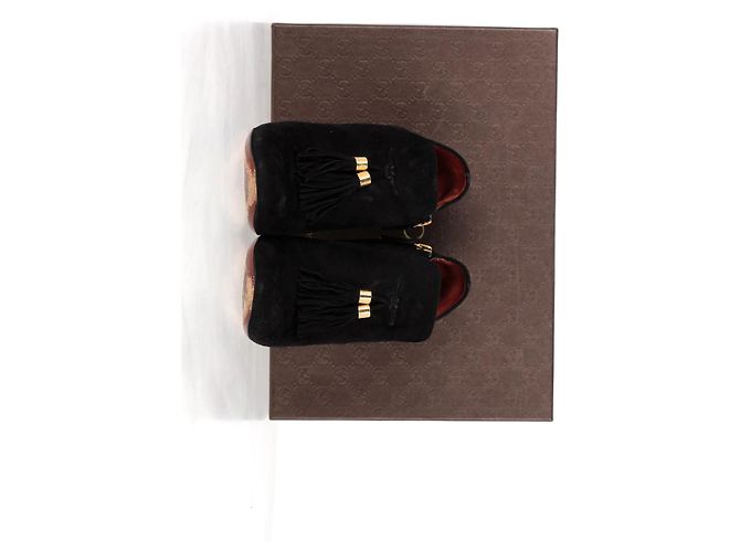 Stivaletti con dettagli a frange Mischa di Gucci in suede nero Rosso Bordò - vista 14