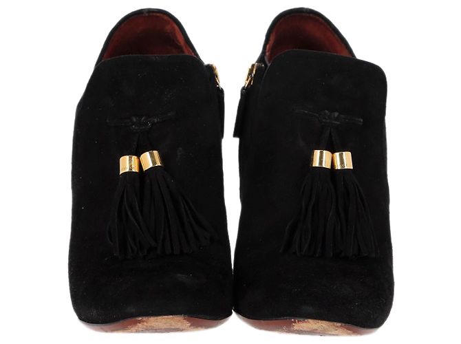 Stivaletti con dettagli a frange Mischa di Gucci in suede nero Rosso Bordò - vista 2