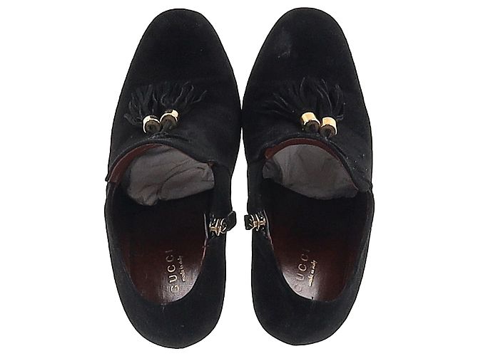 Stivaletti con dettagli a frange Mischa di Gucci in suede nero Rosso Bordò - vista 3