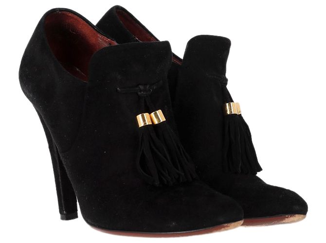 Stivaletti con dettagli a frange Mischa di Gucci in suede nero Rosso Bordò - vista 4