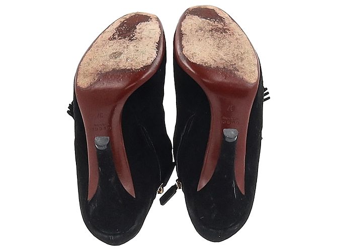 Stivaletti con dettagli a frange Mischa di Gucci in suede nero Rosso Bordò - vista 6