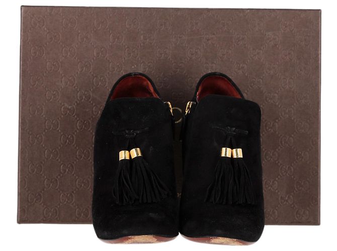 Stivaletti con dettagli a frange Mischa di Gucci in suede nero Rosso Bordò - vista 7