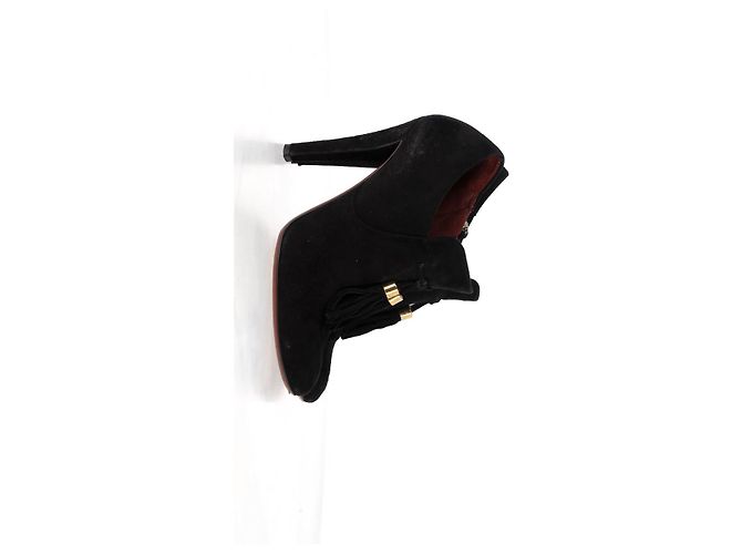 Stivaletti con dettagli a frange Mischa di Gucci in suede nero Rosso Bordò - vista 8