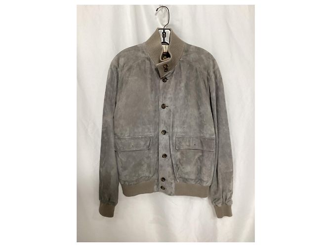 Giacca Bomber Loro Piana in Camoscio Grigio - vista 6