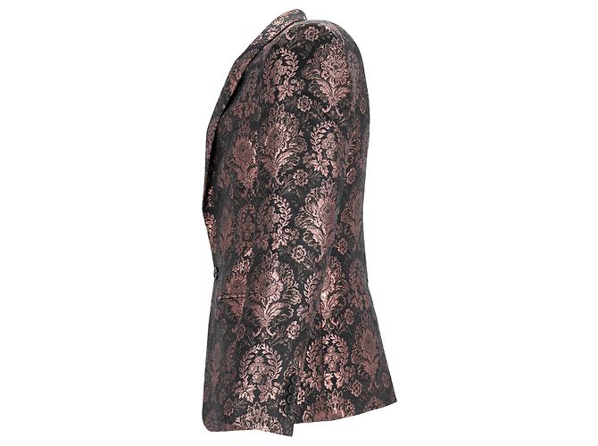 Dolce & Gabbana Patterned Martini Suit Jacket in Black and Pink Polyester - vista 2