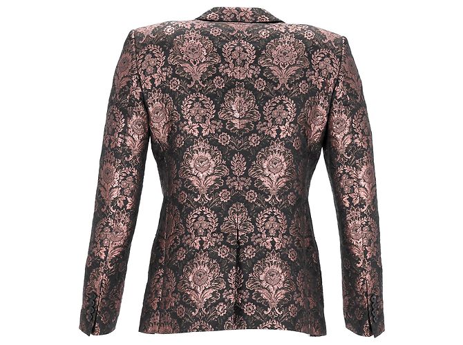 Dolce & Gabbana Patterned Martini Suit Jacket in Black and Pink Polyester - vista 3