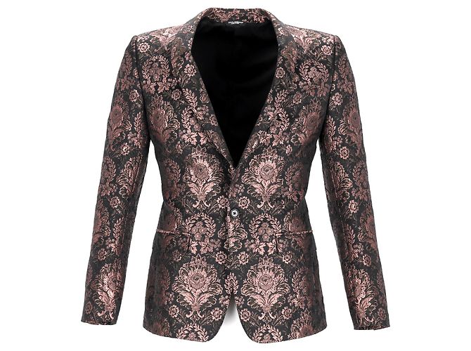 Dolce & Gabbana Patterned Martini Suit Jacket in Black and Pink Polyester - vista 7